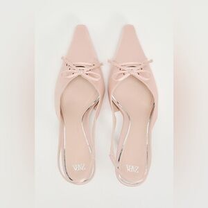 Zara satin effect bow pink heel shoes